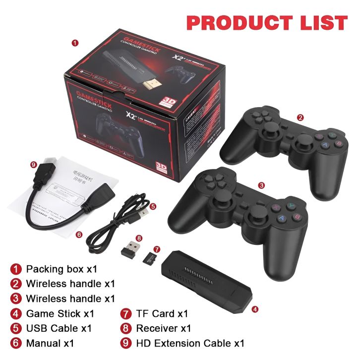 X2 Plus 64gb Retro 3d 32000+ Video Games 4k Hd Output Game Stick With 2 Wireless Controllers