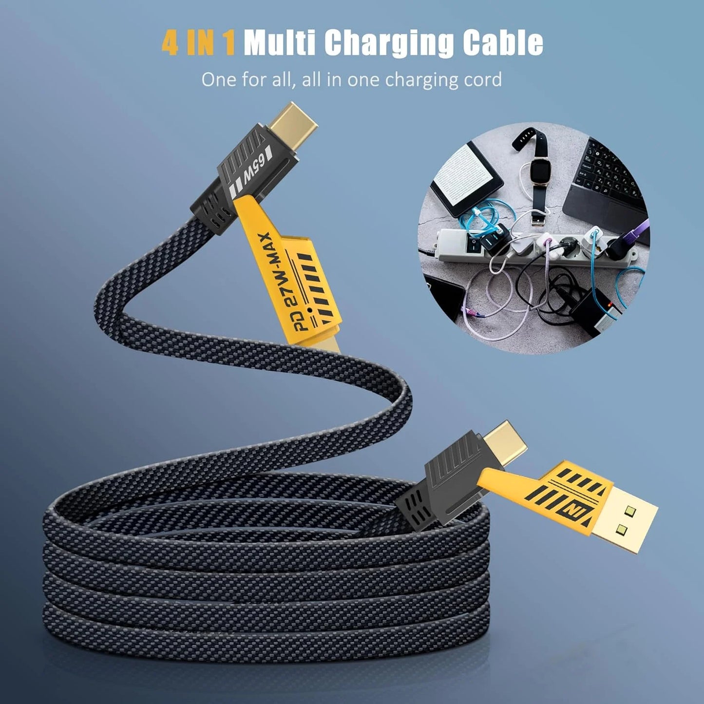 4 In 1 Multi Usb Pd Charging Cable (type-c To C, C To Lightning, Usb To C, Usb To Lightning)