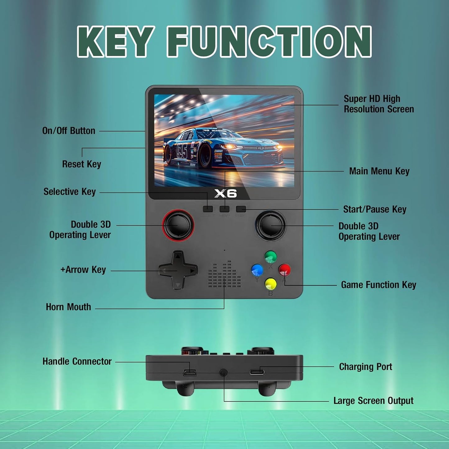 X6 Handheld Game Console, Retro Game Console Built-in 64GB 10000+ Classic Games