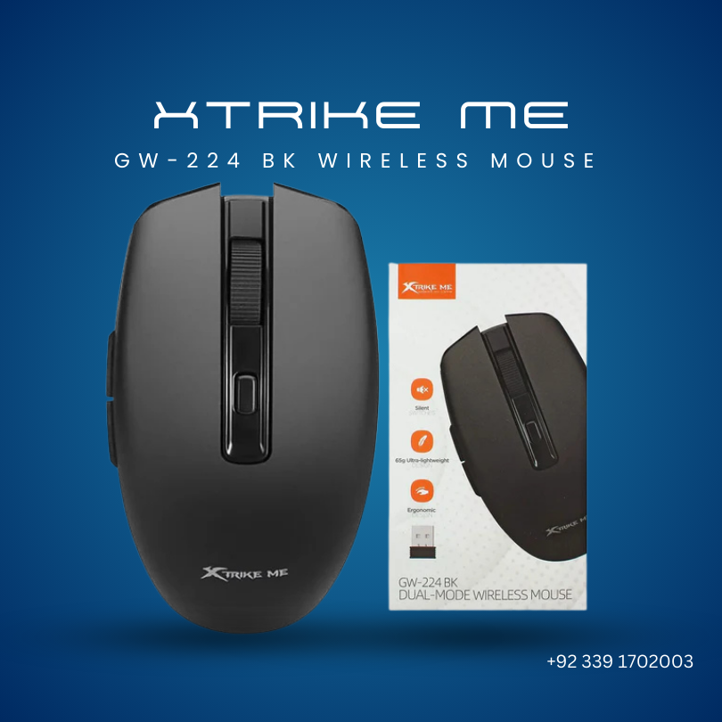 XTRIKE ME GW-224 BK WIRELESS MOUSE 2.4G BT 5.2 800-1200-1600DPI BLACK