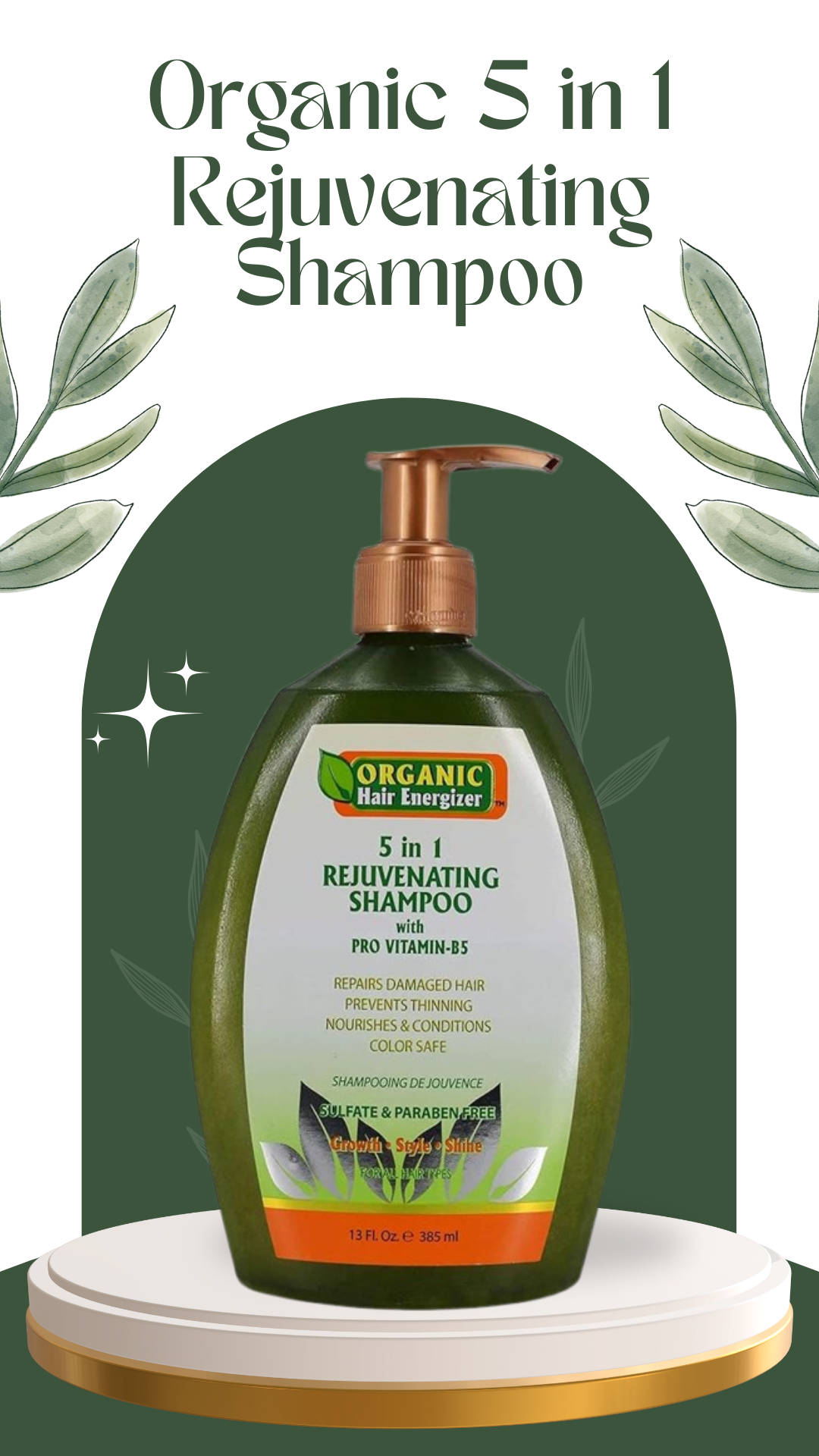 Organic Hair Energizer 5 in 1 Rejuvenation Shampoo with pro vitamin-B5 385ml