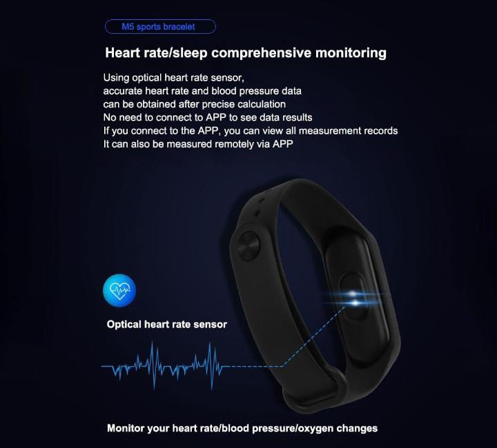 New M5 Band Sport Wristband Blood Pressure Monitor Heart Rate For Android And Ios