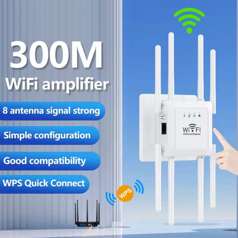 300M WiFi Router Amplifier Network Power Extender 8 Antennas for Wi-Fi Range Extend - Global Version