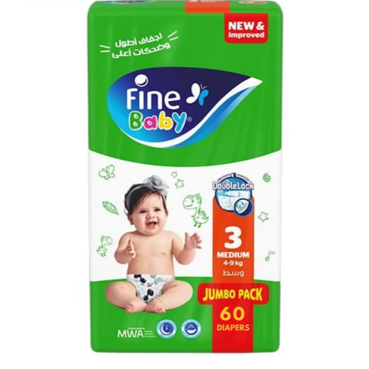 Fine Baby Diapers Size Medium Jumbo Pack 60Pcs