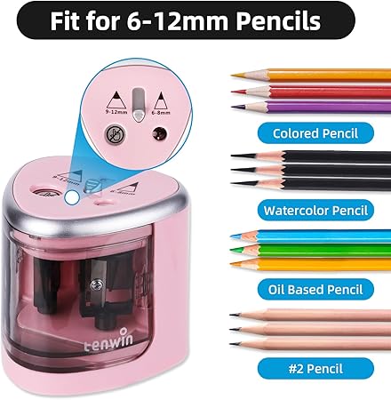 Tenwin Electric Pencil Sharpener at Perfect Point Auto Stop Safety Anti-Slip Dual Blade