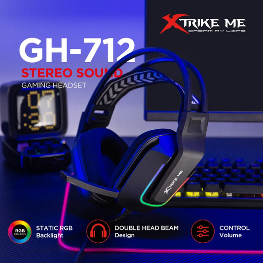 XTRIKE ME GH712 RGB GAMING HEADSET WITH NOISE REDUCTION MICROPHONE BLACK