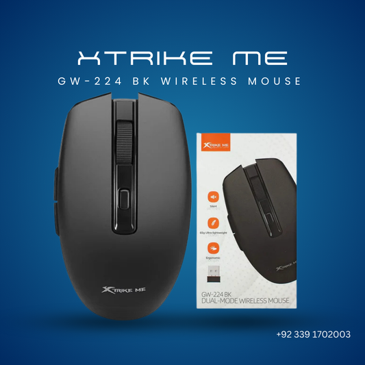 XTRIKE ME GW-224 BK WIRELESS MOUSE 2.4G BT 5.2 800-1200-1600DPI BLACK