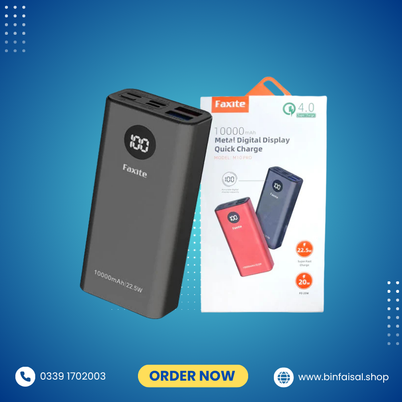 FAXITE M10PRO 10000mah 22.5W METAL DIGITAL DISPLAY QUICK CHARGE 4.0 POWER BANK