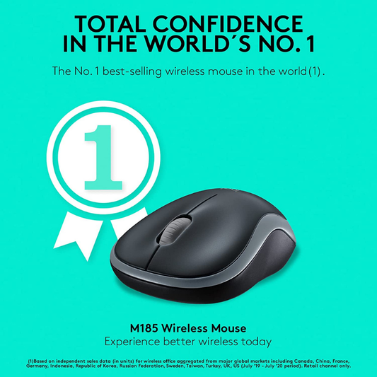 Logitech M185 Wireless Mouse, 2.4GHz with USB Mini Receiver