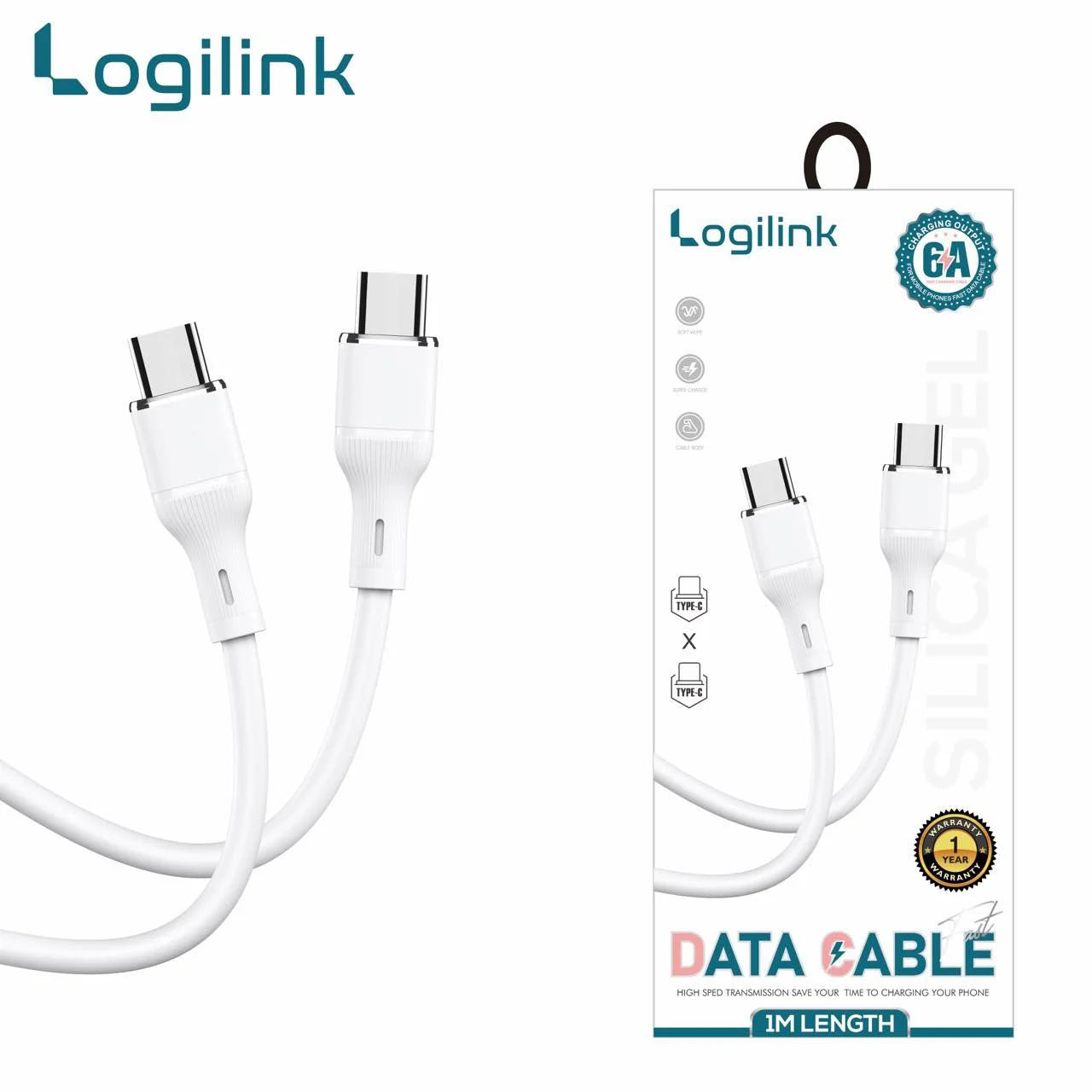 Logilink Type C To Type C Silicone Fast Charging Data Cable 1m (1 Year Warranty)