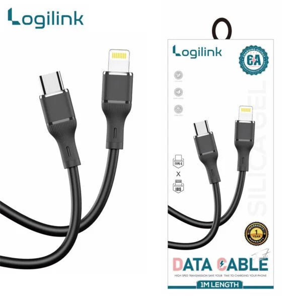 LOGILINK TYPE C TO LIGHTNING SILICONE FAST CHARGING DATA CABLE 1M (1 YEAR WARRANTY)