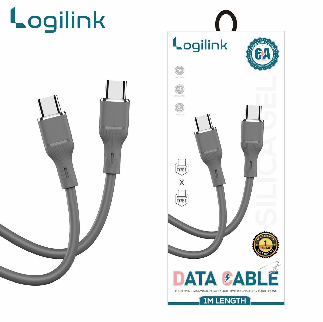 Logilink Type C To Type C Silicone Fast Charging Data Cable 1m (1 Year Warranty)
