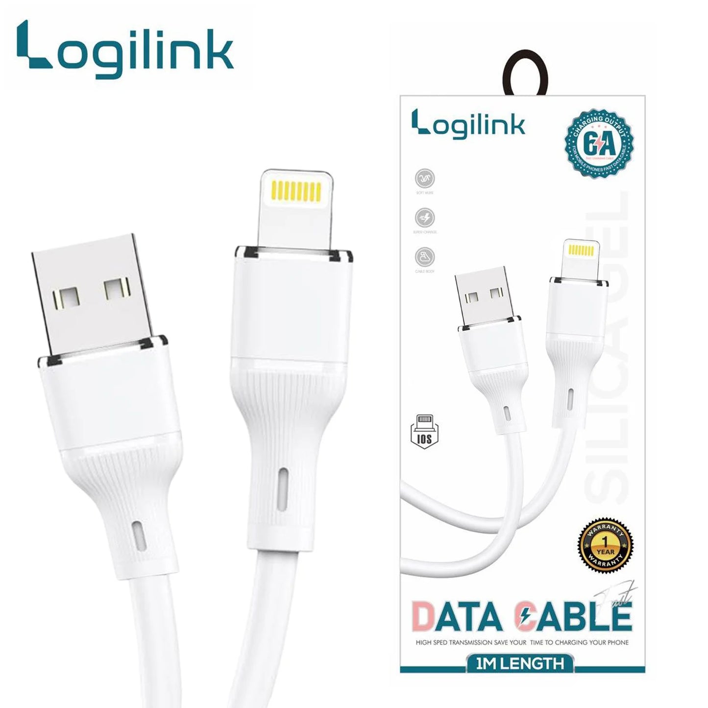 Logilink Usb To Lightning Silicone Fast Charging Data Cable 1m (1 Year Warranty)