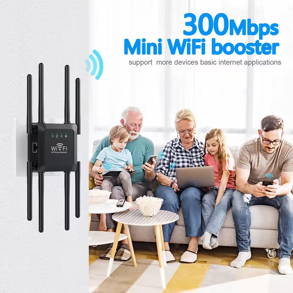 300M WiFi Router Amplifier Network Power Extender 8 Antennas for Wi-Fi Range Extend - Global Version