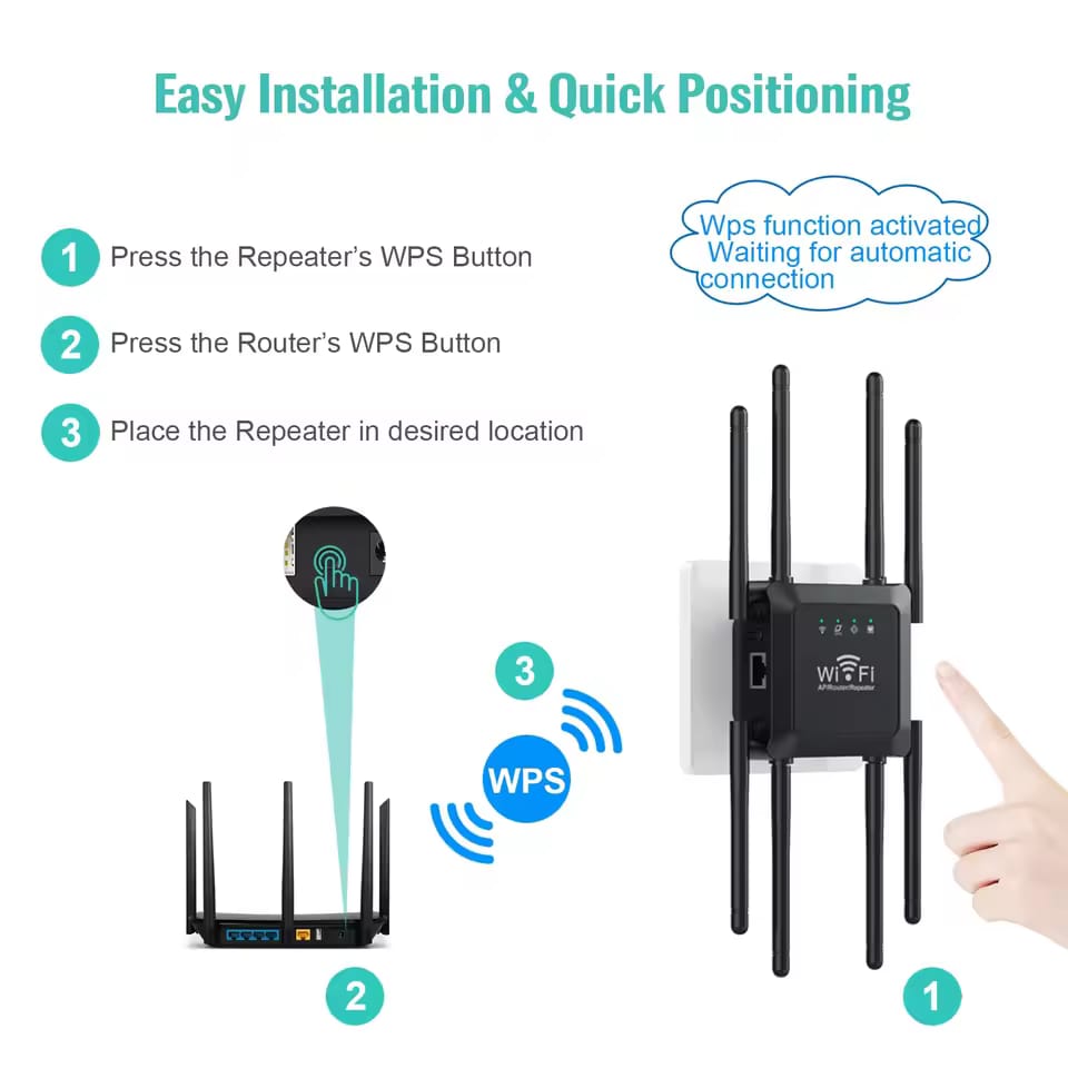 300M WiFi Router Amplifier Network Power Extender 8 Antennas for Wi-Fi Range Extend - Global Version