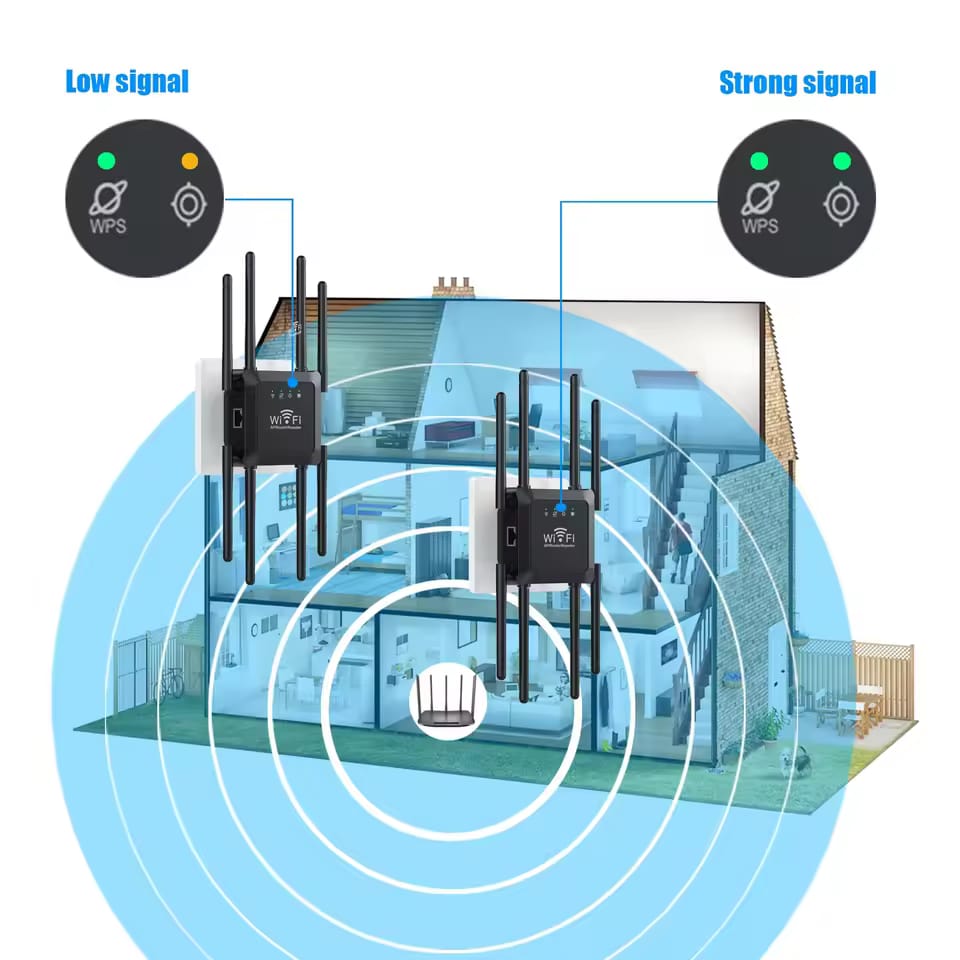 300M WiFi Router Amplifier Network Power Extender 8 Antennas for Wi-Fi Range Extend - Global Version