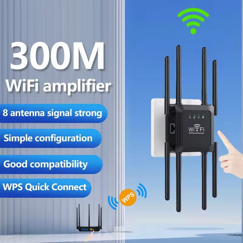 300M WiFi Router Amplifier Network Power Extender 8 Antennas for Wi-Fi Range Extend - Global Version