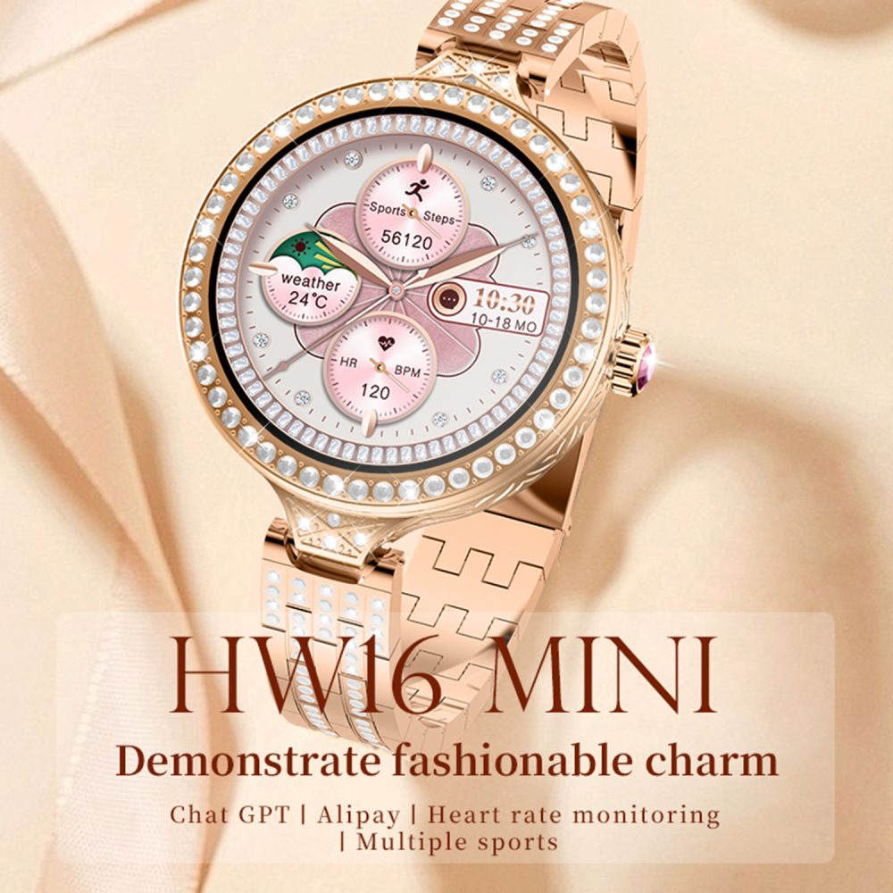 HW16 Mini Luxury Women Smart Watch AMOLED Display BT