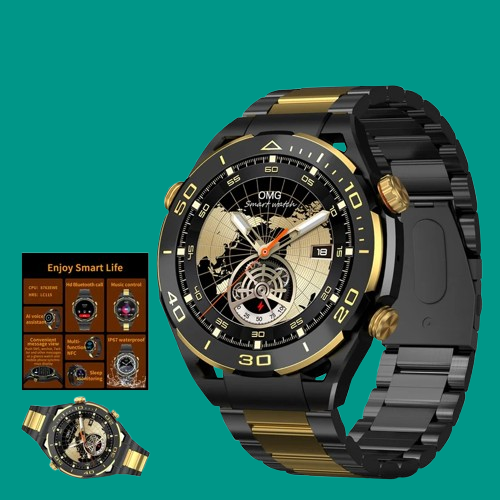 JS ULTIMATE2 1.53 INCH BT CALL SMART WATCH RDFIT APP WITH 2 STRAPS (SILICONE STRAP/STEEL BELT) GOLD STYLE
