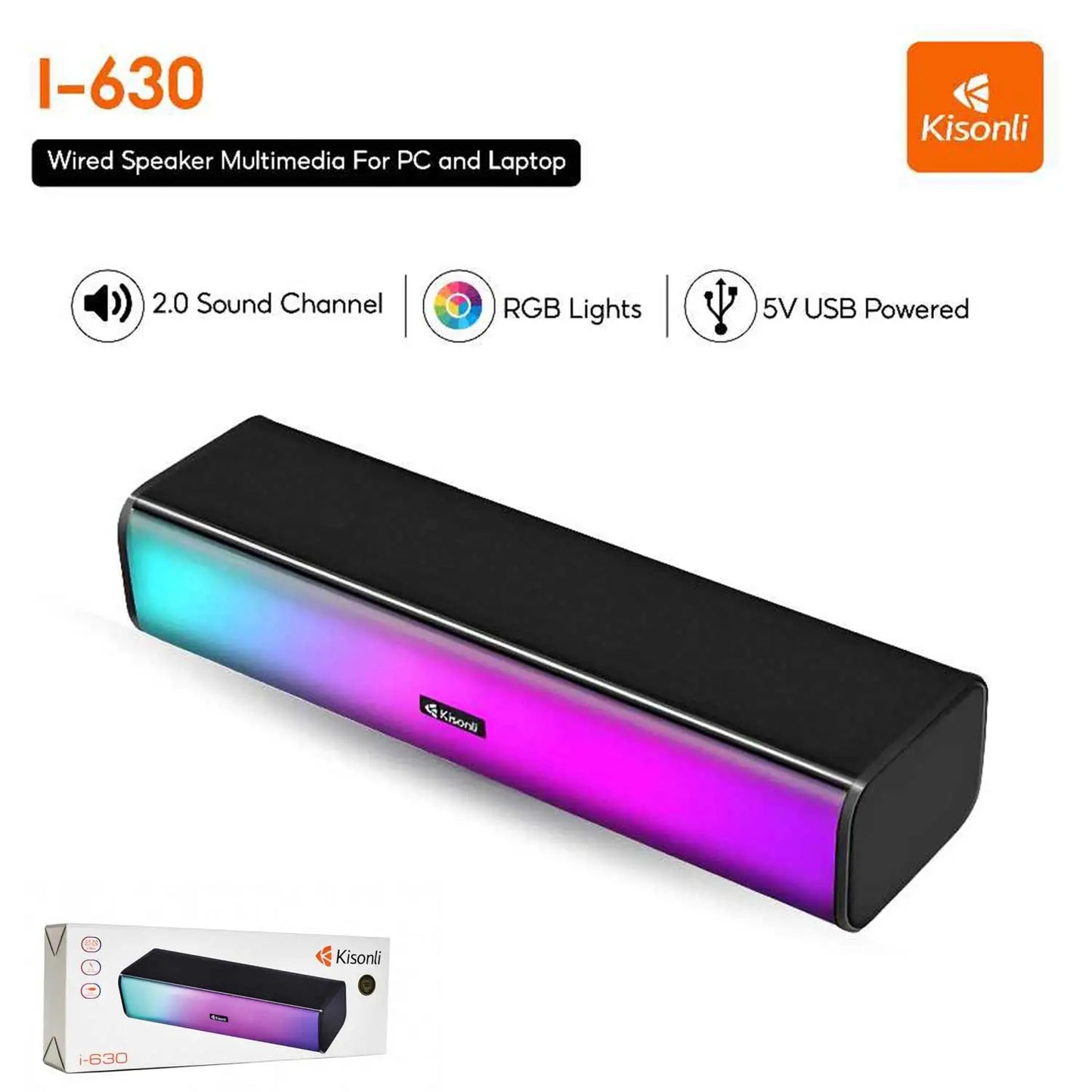 Kisonli I-630 RGB Bluetooth Speaker Portable Wireless USB Sound Bar with BT RGB light Speaker